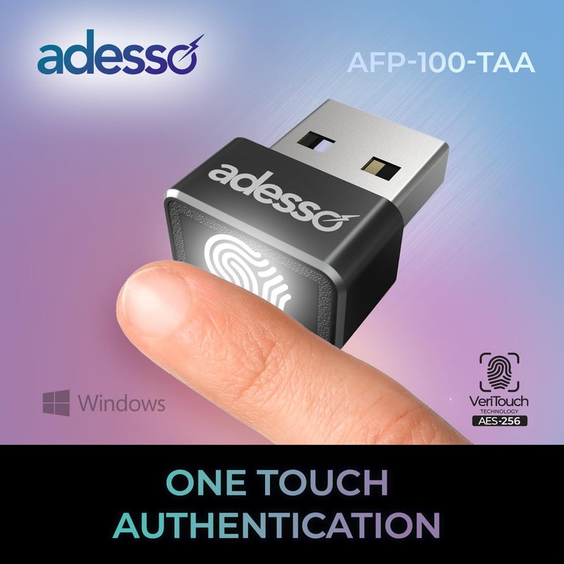 Adesso USB Fingerprint Reader Windows Hello Compatible Built-in Biometric Security AES256 Encryption Made in Taiwan TAA Compliant AFP-100-TAA - Image 3